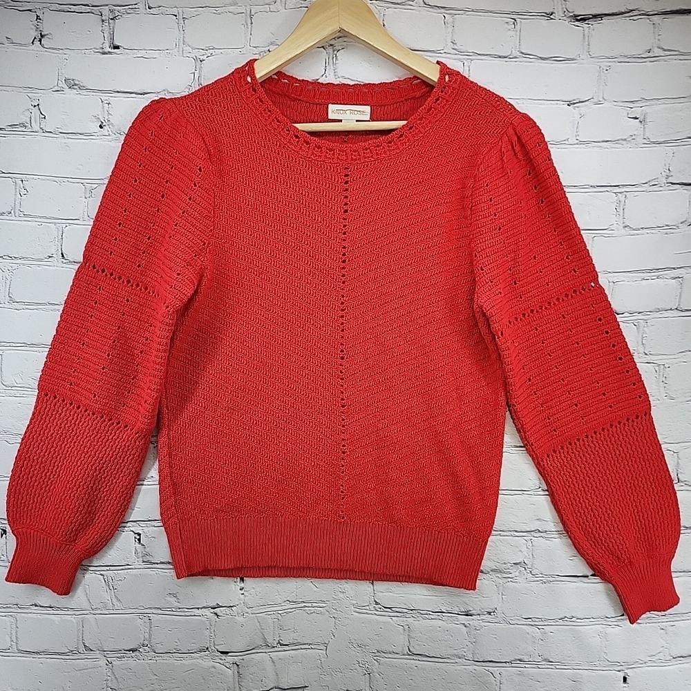 Knox Rose Sweater Womens Sz L Large Red Pull Over Open Weave
